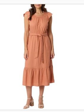 NWT Briggs Peach Tie-Waist Midi Dress